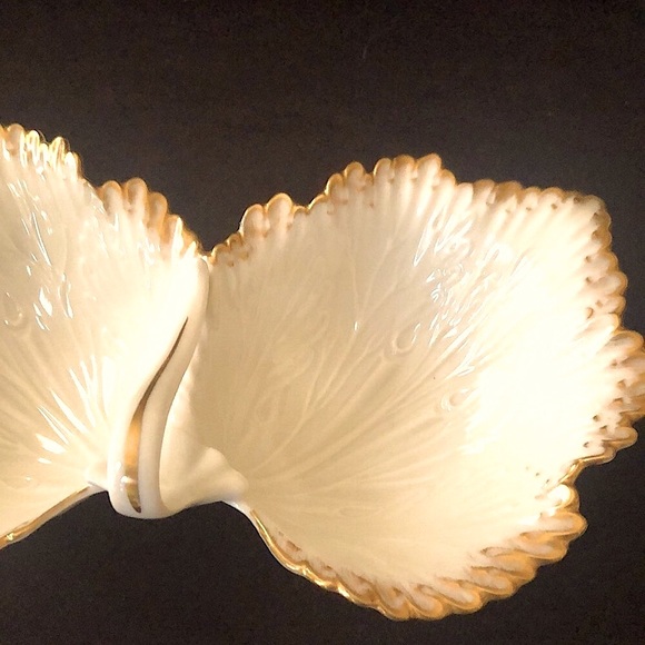 “LENOX” GIFTWARE VINTAGE DOUBLE LEAF BOWLS with HANDLE - Picture 8 of 9